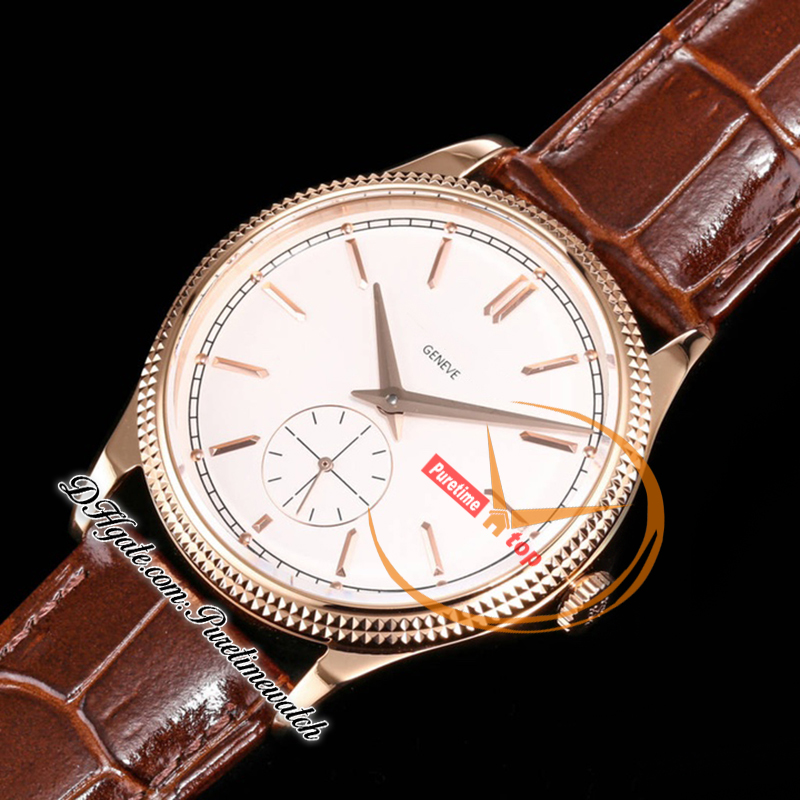 TWF Calatrava 6119r PP30-255 Automatyczna męska zegarek 39 mm Rose Gold Fled Bezel Białe dysk Brązowe skórzane paski Super Edition Watches ReliOJ Hombre Pureteime D4