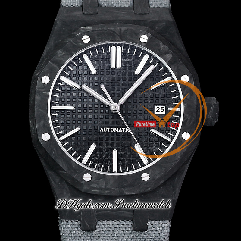 INAF AP15400 A3120 Reloj automático para hombre Caja de fibra de carbono Esfera con textura negra Correa de nailon gris Super edición Reloj Hombre Puretime E5