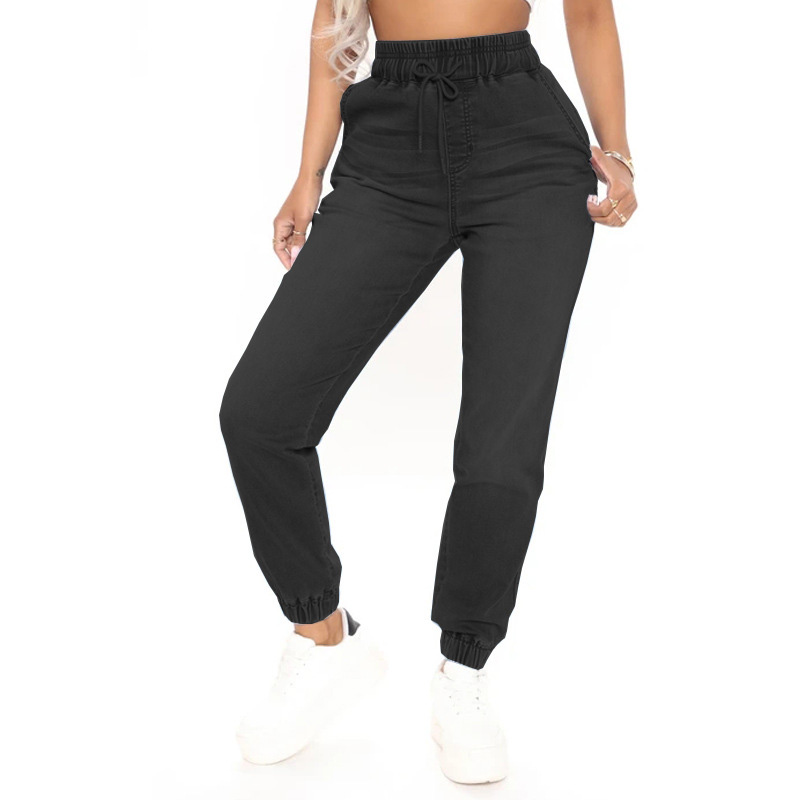 Calça jeans feminina casual capris, calça slim branqueada hiip hop com cordão design fashion calça lápis cintura alta elástica