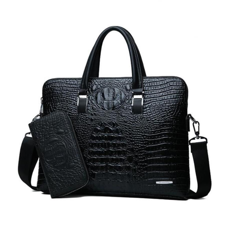 Hela varumärket Pack Fashion Crocodile Print Business Portcase Trendy Cross Section Crocodile Leather Man Handbag Multifunktion 2323