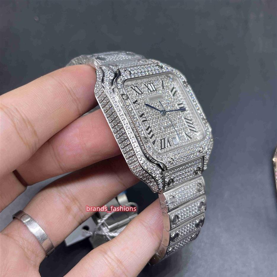 Montre automatique pour hommes, diamants glacés, argent, boîtier en acier inoxydable, plein de diamants, bonne brillance, 238z