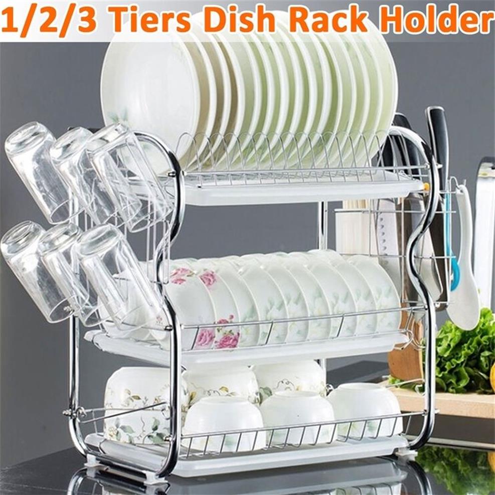 2-3 TIERS DISH TORKE RACK Kök Tvätthållare Korgpläterad järnkök Lnife Sink Dish Drainer Torkrack Organiser Hylla T201C