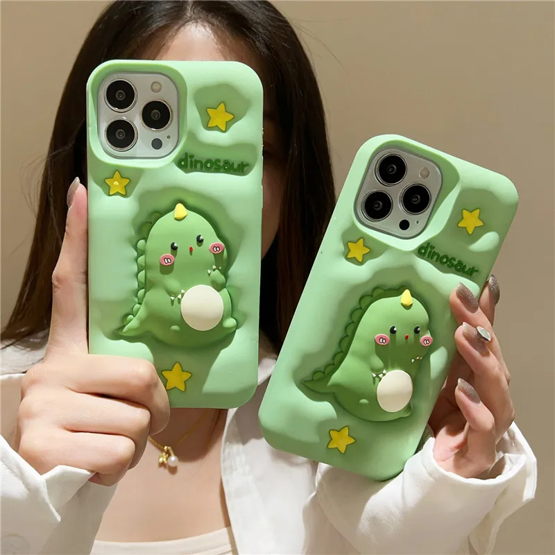 Koreanische ins pop Cartoon Dinosaurier 3D Telefon Fall Für iphone 15 13 12pro 14 Pro Max i11 13promax kinder geschenk Weiche Silikon Nette Abdeckung 