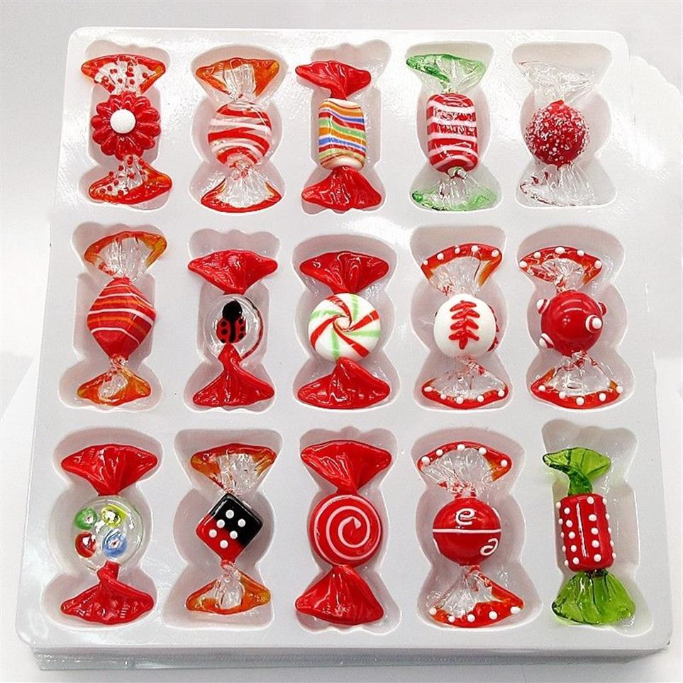 15 pièces MURANO fait à la main en verre rouge bonbons Art ornement de noël pendentif chambre Table décor décor à la maison accessoires faveurs de fête 20122635