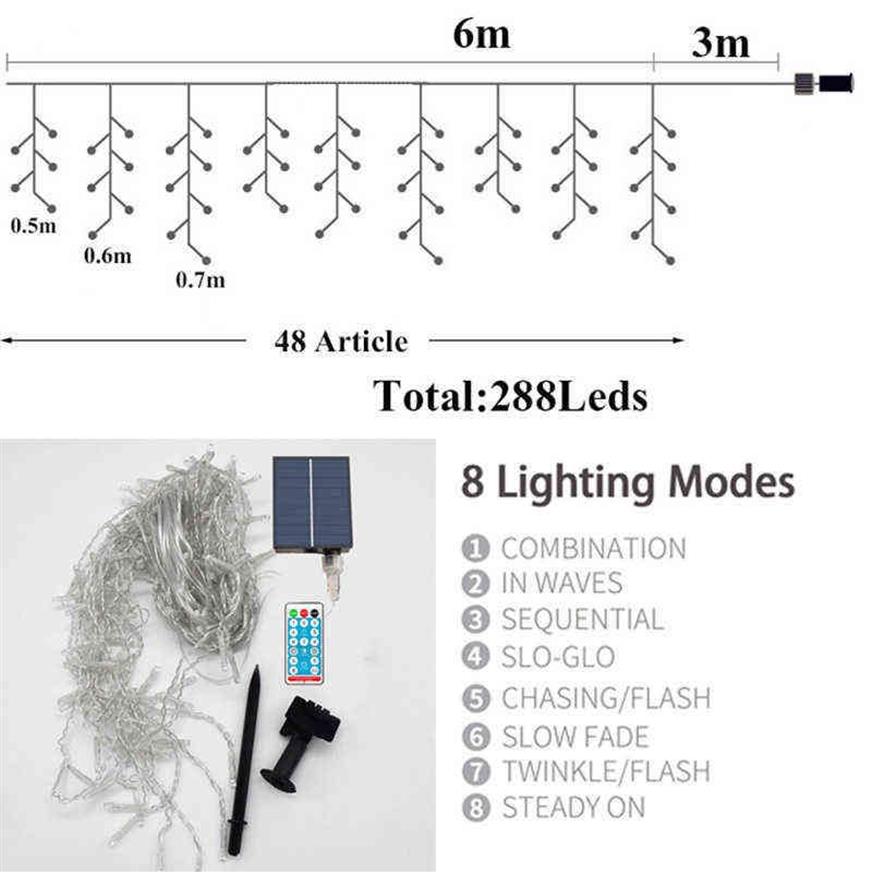 6M 288LED Solar Christmas Lights Icicle String Light