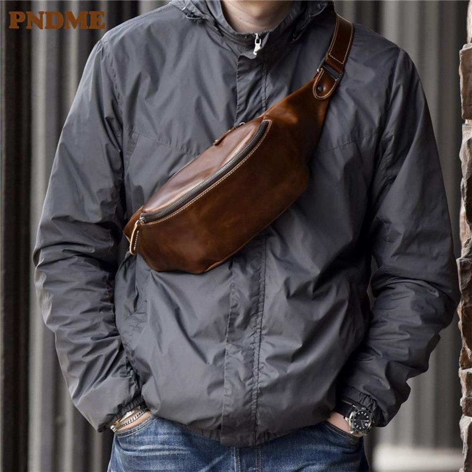 Pndme Высококачественная ковфида простая винтажная сундука на искренний кожаный мужской мешок для плеча на плече