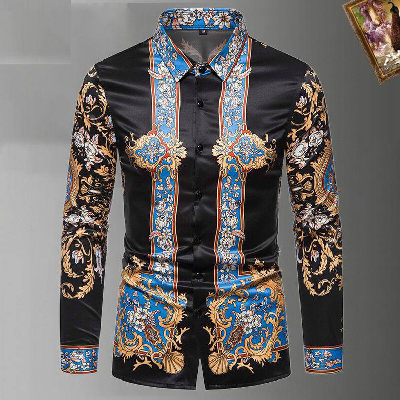 Chemise BAROQUE Homme Manches Longues Casual Boutons-Pression Chemise Jeans Couture Regular Fit Slim Fit Business Classe Casual Repassage Facile Coton Modell