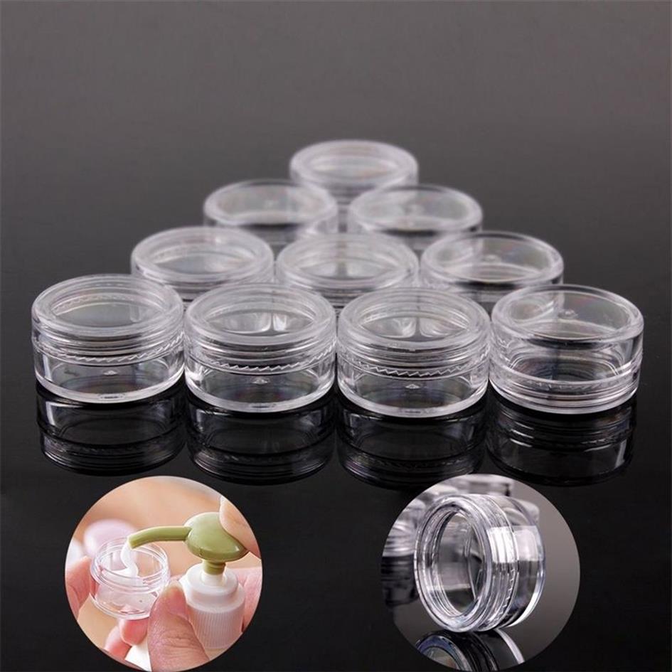 100 unids 2g 3g 5g Frasco de maquillaje cosmético de plástico vacío Macetas Botellas de muestra transparentes Crema de sombra de ojos Envase de bálsamo labial Caja de almacenamiento T255Y