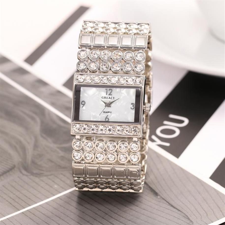 Relógios de pulso Temperamento Senhoras Relógio na Europa e América Banhado Diamante Shell Liga Banda Larga Moda Decorativa Bracelet225N