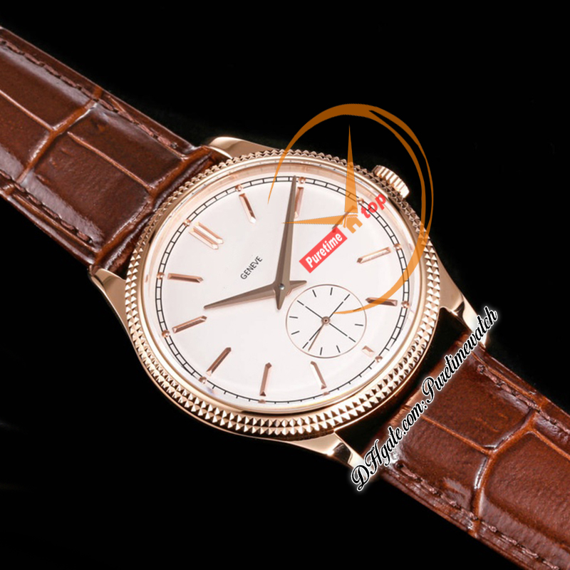 TWF Calatrava 6119r PP30-255 Automatyczna męska zegarek 39 mm Rose Gold Fled Bezel Białe dysk Brązowe skórzane paski Super Edition Watches ReliOJ Hombre Pureteime D4