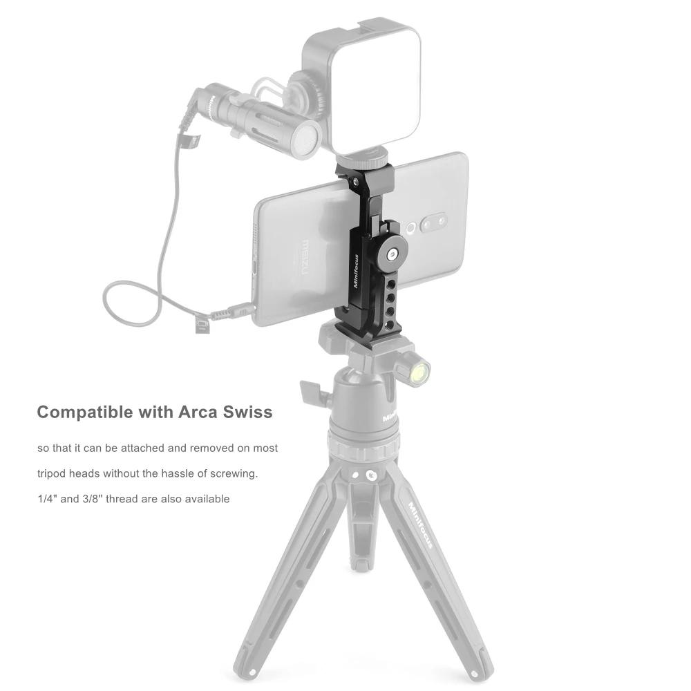 Holders Smartphone Tripod Mount Adapter Universal Phone Clip Holder 360 Rotation Mobile Clamp with Cold Shoe Mount for ArcaType Plate