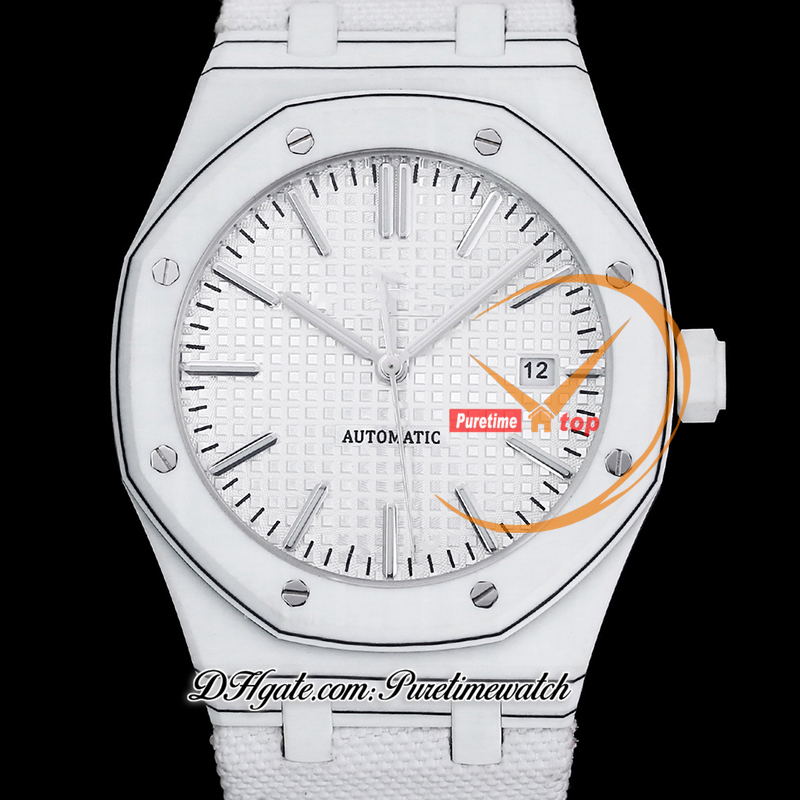 INAF AP15400 A3120 Automatic Mens Watch Carbon Fiber Case Silver Textured Stick Dial White Nylon Strap Super Edition Reloj Hombre Puretime D4