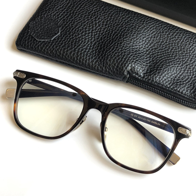 LUX CHRETRO-VINTAGE UNISEX LightWeight Square Glasses Frame Darn52-20-150処方ゴーグル用のExqusite Carving Metal Parts Fullset Design Case