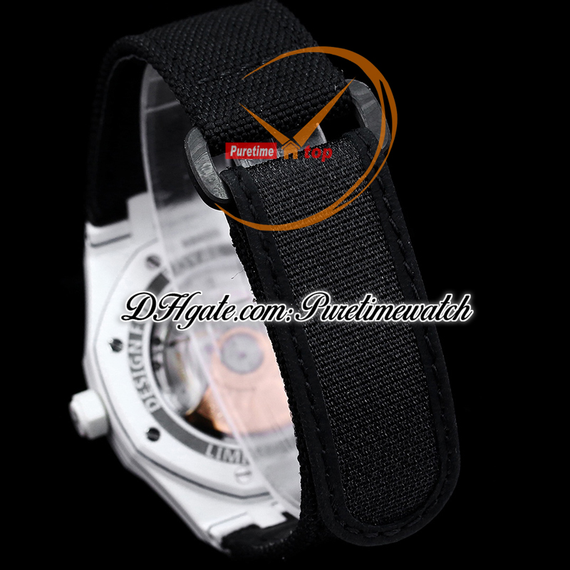 INAF AP15400 A3120 Automatic Mens Watch White Carbon Fiber Case Black Textured Stick Dial Nylon Strap Super Edition Reloj Hombre Puretime F6