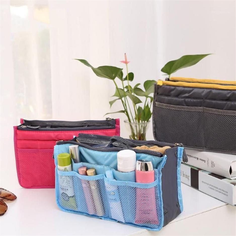 Bolsa de inserción de nailon para mujer, organizador de viaje, bolso de mano, forro grande, bolsa de cosméticos de maquillaje para mujer, Tote1287I barato