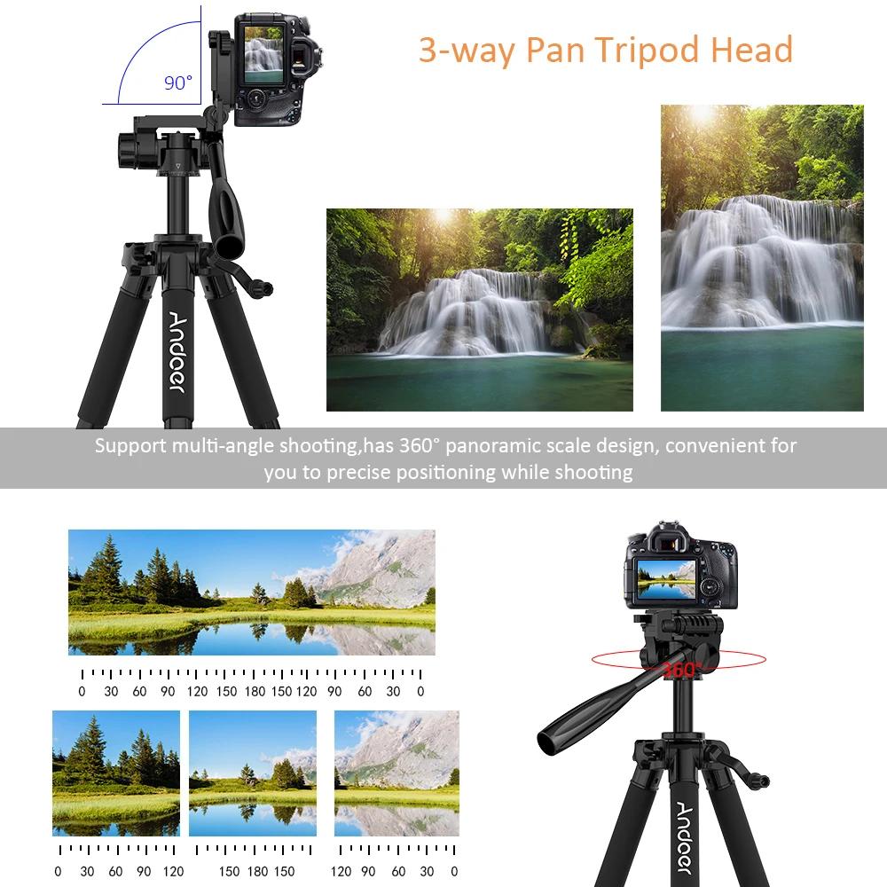 الملحقات Andoer TTT663N 57.5 بوصة سفر كاميرا ترايبود ترايبود ترايبود لصالح DSLR SLR مع Carry Phone Clamp QR لوحة إضافية