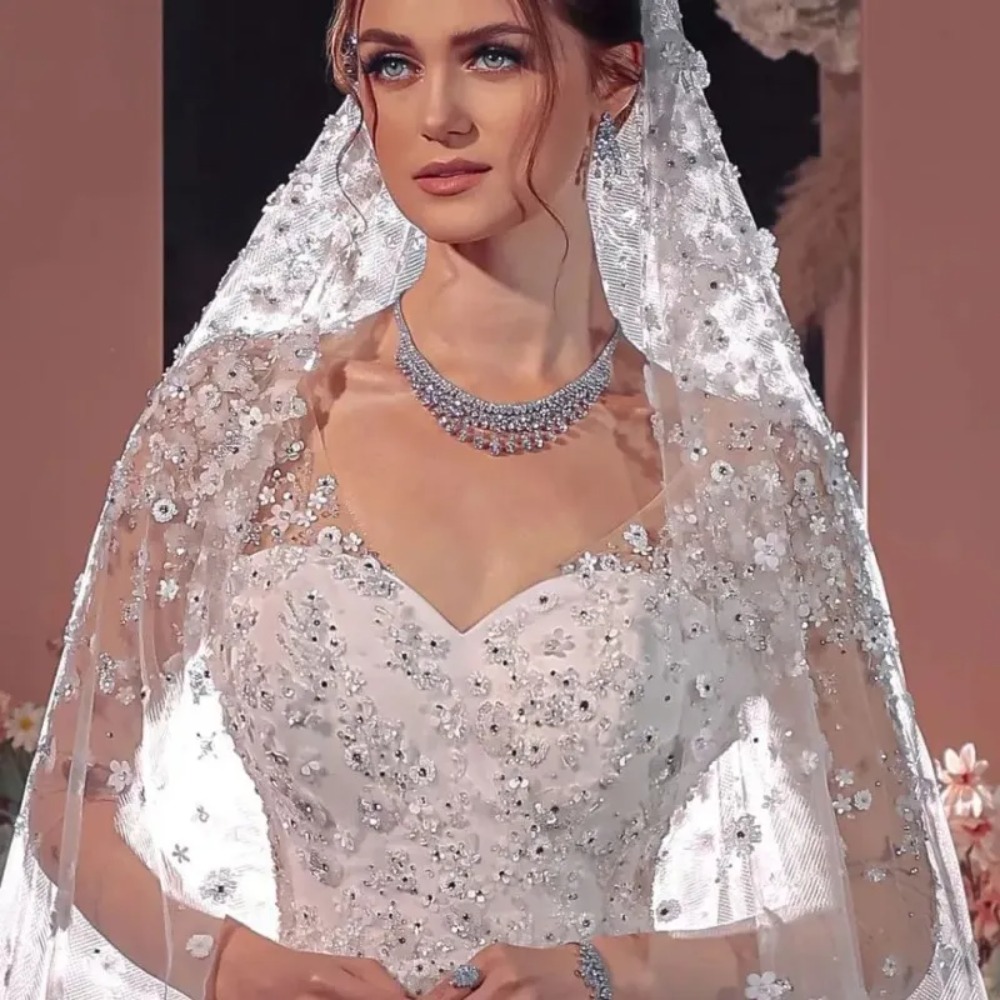 TolningBride 2024 White Luxury Mermaid Wedding Dress Sexig V-ringpärlor Crystal Löstagbart tåg Spets trumpet Sparkly Princsss brudklänning