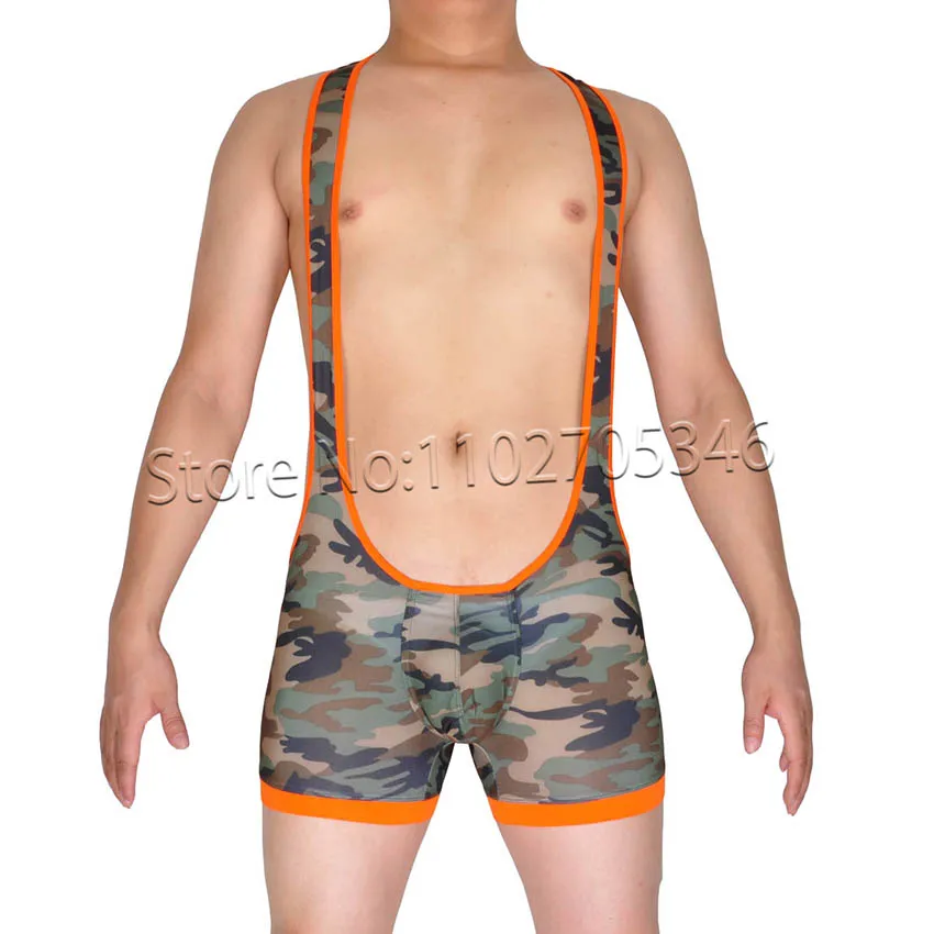 Ny Brand Men's Camouflage bodysuit Underwear Singlet Wrestling Leotard Vest Sexig Jumpsuit