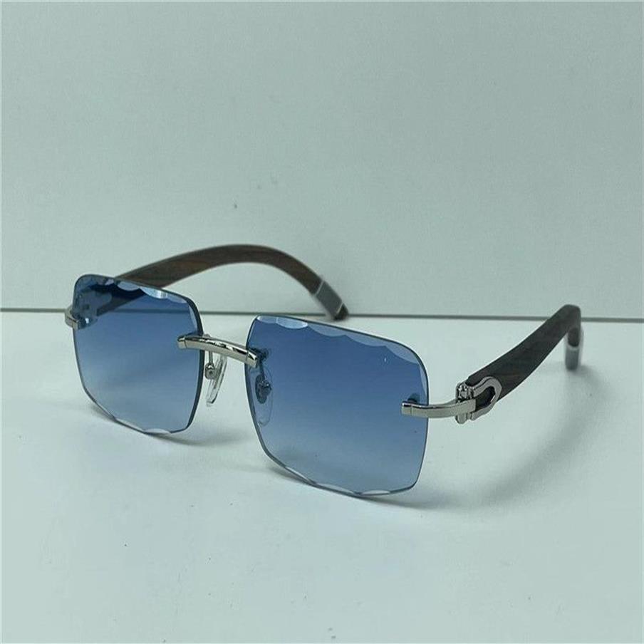 Vente de lunettes de soleil design de mode 0117 lentilles carrées monture sans monture branches en bois de printemps style simple classique protection uv400 e268q