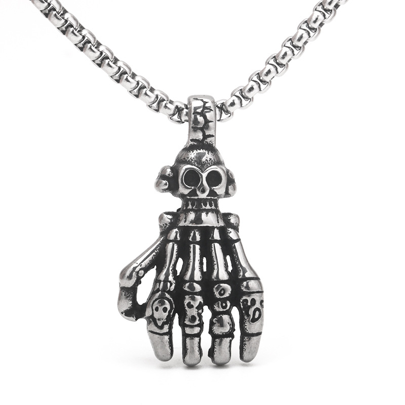 Neues Produkt Vintage Cool Antique Silver Personalisierte Männer Skelett Handanhänger Schmuck Halskette