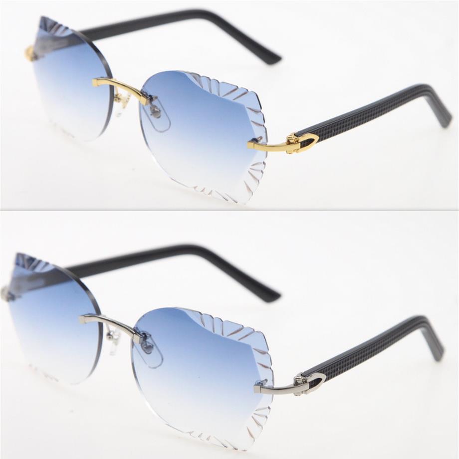 Rimless Carved Lens Plaid Plank Solglasögon Male och kvinnliga nya glasögon unisex solglasögon kattögonglasögon mode tillbehör 245i