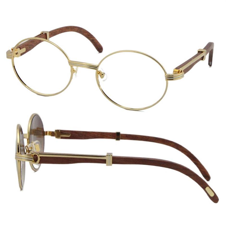 Szklanki całego drewna Ramki 7550178 Okrągłe metalowe okulary okulary żeńskie kobiety srebrna złota rama c dekoracja okulisty214g
