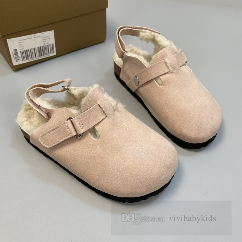 Autumn winter Children fleece warm slippers girls plush cork soles casual shoes boys girls outdoor non-slip half slippers Z6061