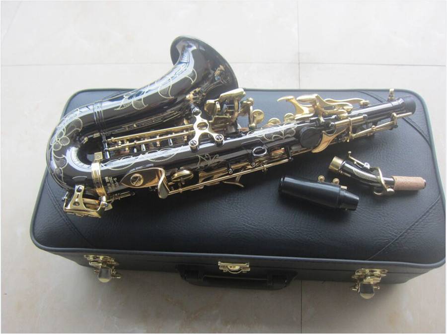 Neues gebogenes Saxophon Sopransaxophon S-991 Bb Schwarznickel Messingsaxophon Professionelles Musikinstrument mit Kofferzubehör