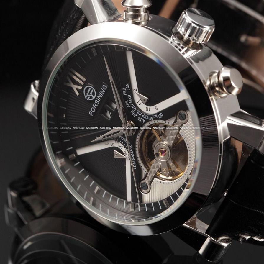 Tourbillon Wrap hommes montres montre automatique boîtier doré calendrier mâle horloge noir montre mécanique Relogio Masculino2880