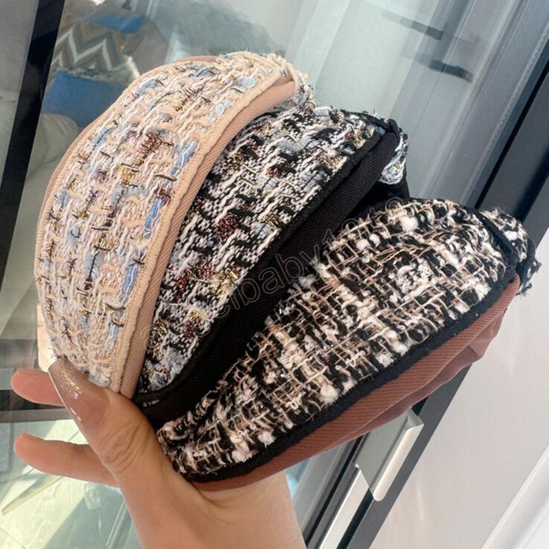 New Fashion Hairband For Women Wide Side Fresh Houndstooth Headband Center Knot Winter Headwear Hair Accessories