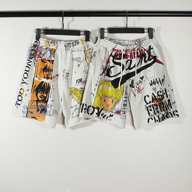 High Street Saint Michael Comics Cartoon Graffiti Graffiti dessiné à la main Vintage Fit Casual Shorts Pantalons de survêtement