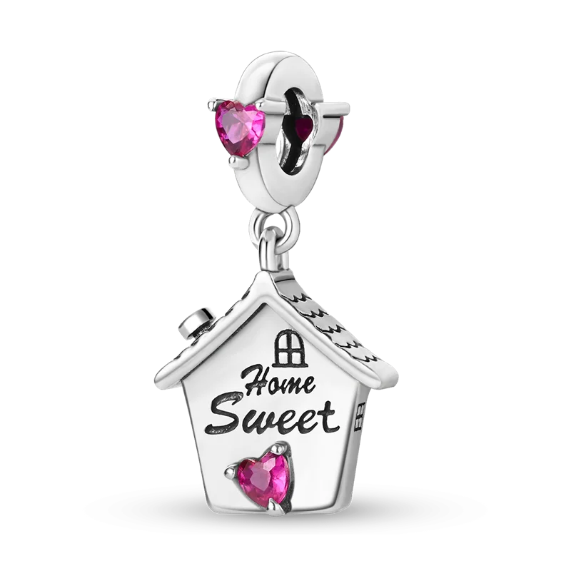 Home Charms Peads 925 Sterling Silver Lovely House Dangle Fit Pando Bransoletka naszyjnik DIY Jewelry