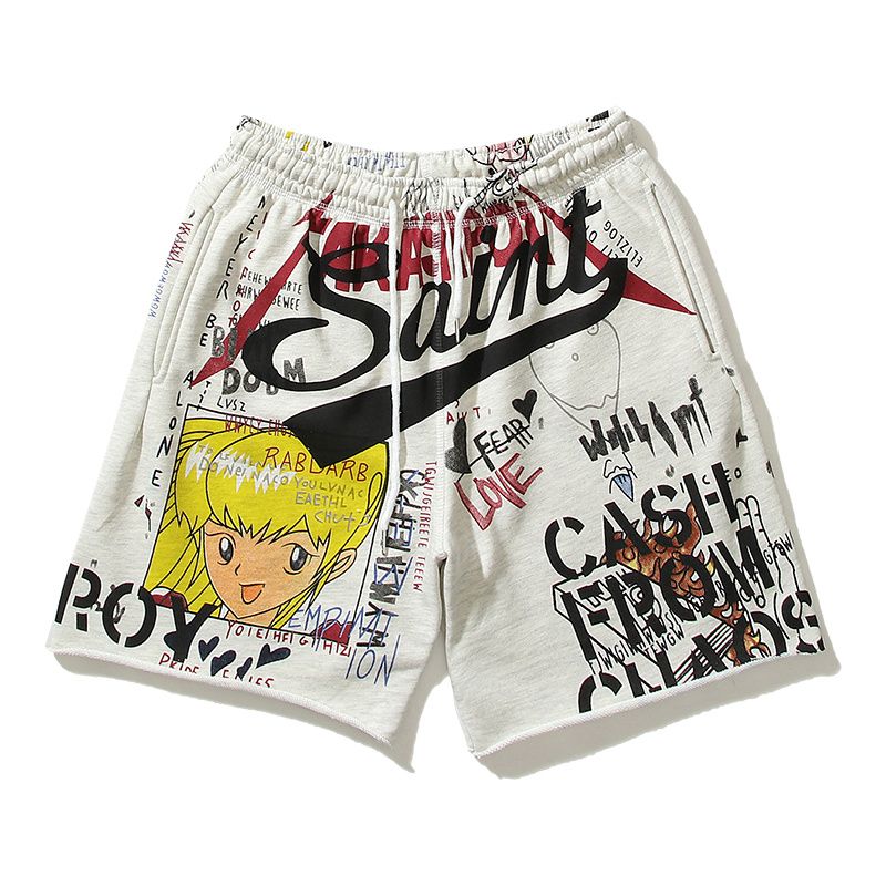 Pantaloni sportivi con pantaloncini casual larghi vintage disegnati a mano di High Street Saint Michael Comics Cartoon Graffiti