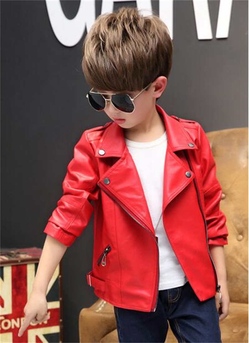 New Winter Premium Pu Girl's Leather Jackets Red Coat Boys' Leather Clothing 2024 Spring Children's Jackets Tide Black Jackets