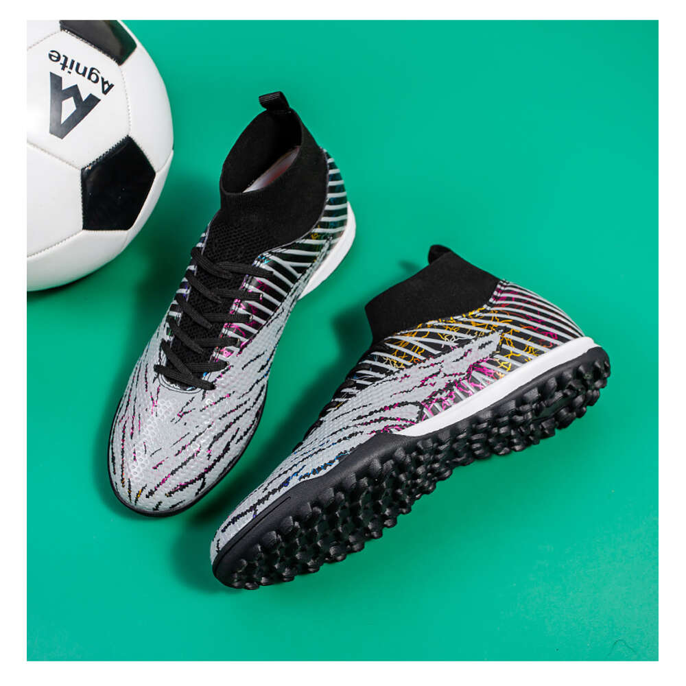 Chaussures de Football montantes pour femmes et hommes, bottes de Football AG TF, nouveau Style, chaussures d'entraînement professionnelles sur gazon pour jeunes, noir, blanc, violet