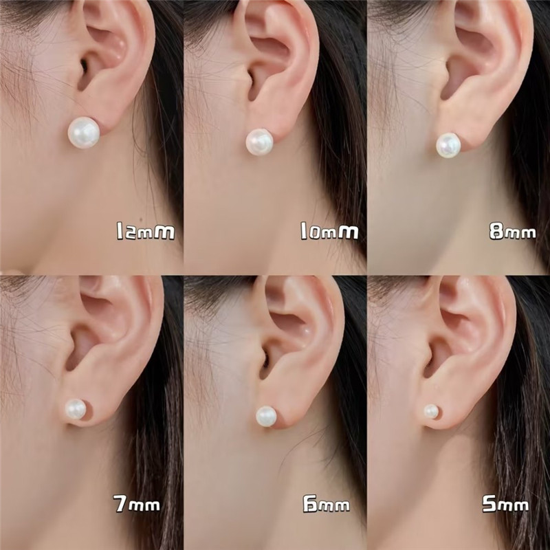 grace fwater pearl earring designer for woman 5mm 6mm 10mm 12mm 925 sterling silver white 18k gold fashion womens gilrs back stud earrings jewelry party gift box