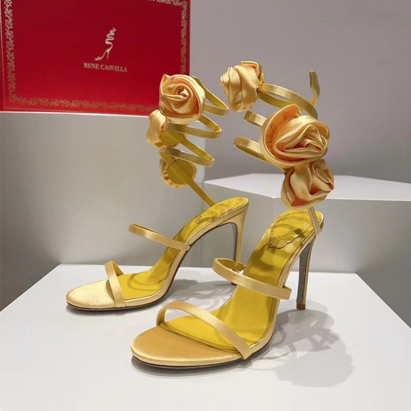 blommor sandaler höga klackar klädskor sandal lyxdesigner kristall ankel rem lindande 10 mm fashionabla stiletthäl för kvinnors rene caovilla 35-43 storlek