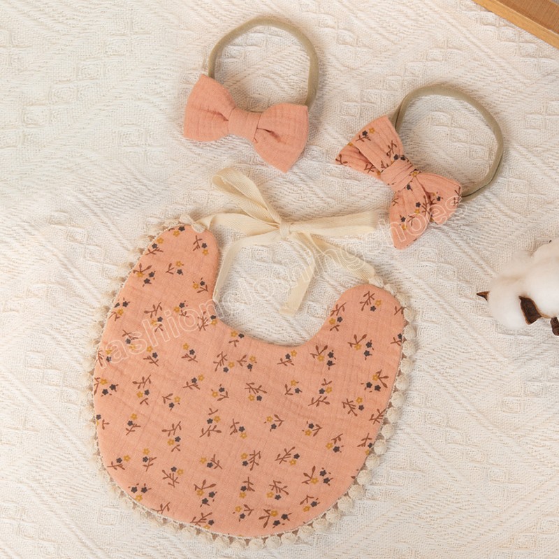 Baby Flower Bibs pannband Bow nylon hårband dubbla sidosaliv handduk matar burp trasa halsduk pojkar flickor huvudbonader