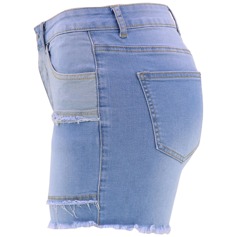 Mulheres calças de brim curtas pannelled colisão cintura alta denim calças curtas borla alta elástica alta qualidade frete grátis