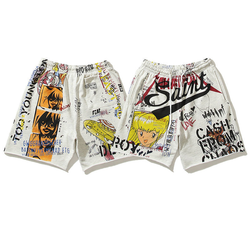 Pantaloni sportivi con pantaloncini casual larghi vintage disegnati a mano di High Street Saint Michael Comics Cartoon Graffiti
