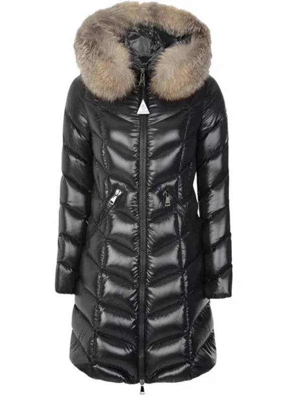 2023 Autumn Winter Women`s White Duck Down Parkas Jackets Zipper Fur Hooded Sashes Striped Woman`s Slim Short Coats MK23045