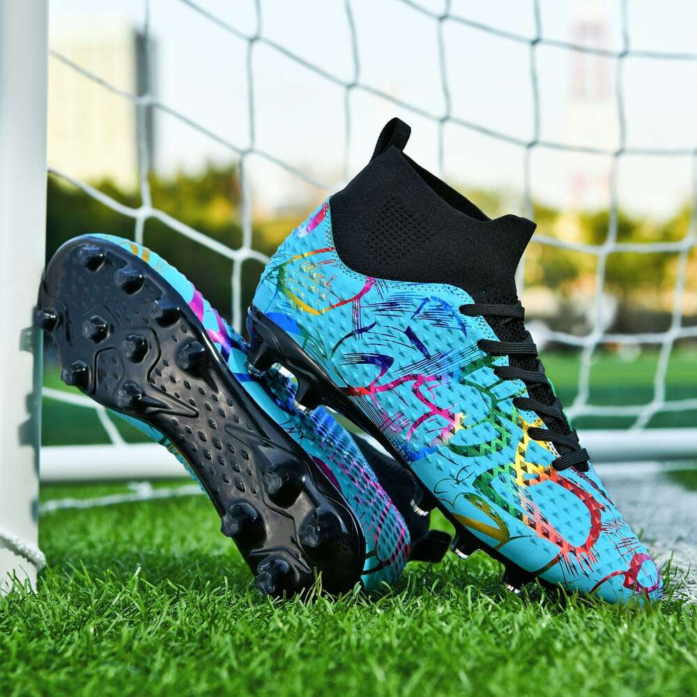 Botas de futebol ag de cano alto masculinas, sapatos de futebol profissionais com unhas longas, confortáveis e antiderrapantes para treinamento