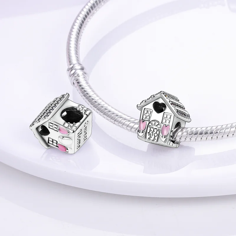 Hemma charms pärlor 925 sterling silver härlig hus dingle fit pando armband halsband diy smycken