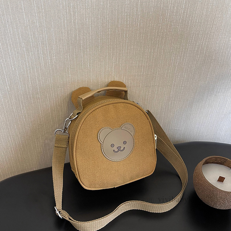 Kids cartoon canvas handbags boys girls rabbit tiger bear pattern applique one-shoulder bag children messenger casual bags Z6108