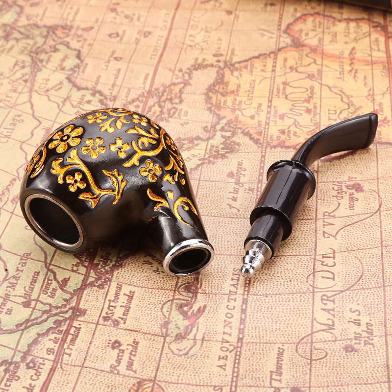 Smoking pipes Resin pipe with engraved patterns, curved old dry pipe, detachable tobacco specific pipe and smoking set