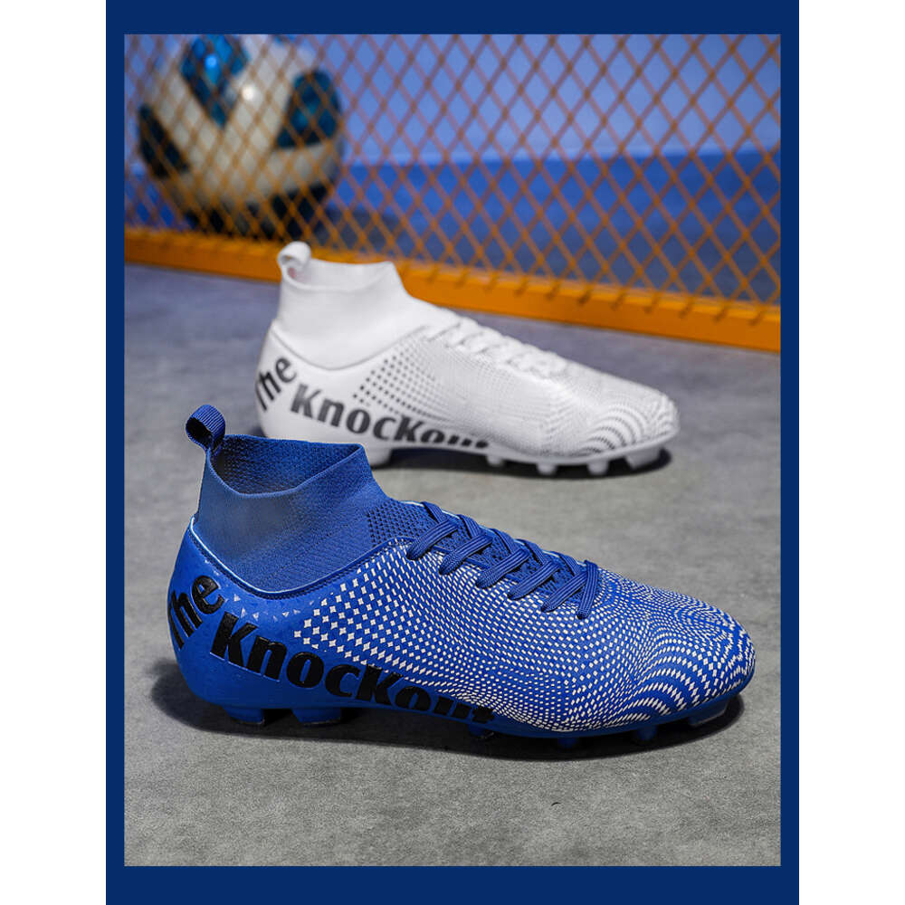 Knockout chaussures de football professionnel jeunes enfants AG TF bottes de football femmes hommes chaussures d'entraînement en salle en plein air noir blanc bleu