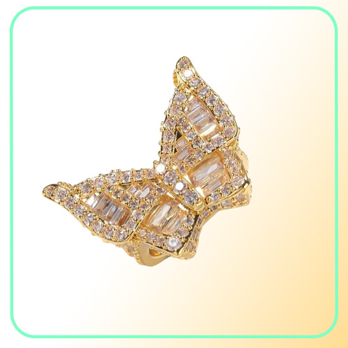 Butterfly CZ Diamond Rings Micro Paved Iced Out Cubic Zircon Fashion Mens Hip Hop Gold Ring Jewelry50282613500664