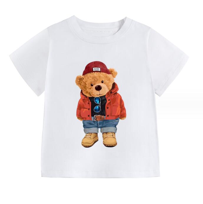 Cute Summer Baby Boys Girls T-shirts Cotton Kids Short Sleeve T-shirt Cartoon Bear Children Tops Tees 2-8 Years