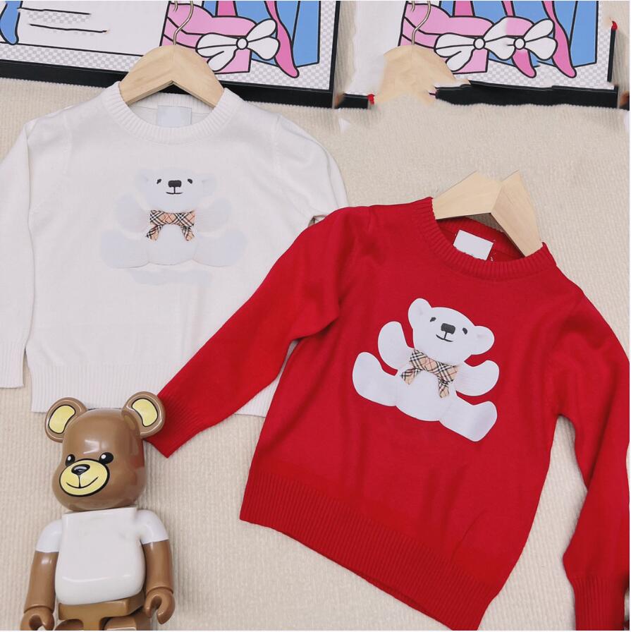 Spring Autumn Baby Boys Girls Brand Sweaters Kids Knitted Plaid Jumper Letters Printed Children Sweatshirts Cartoon Bear Child Pullover