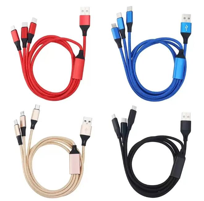 Câbles tressés en nylon de haute qualité de 1,2 m Multi couleurs Câble de charge rapide USB Type C Cordon de chargeur Android pour téléphones xiaomi Samsung Huawei